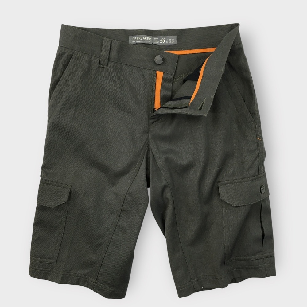 Icebreaker Merino Wool Blend Olive Green Cargo Shorts Mens Size 28‎